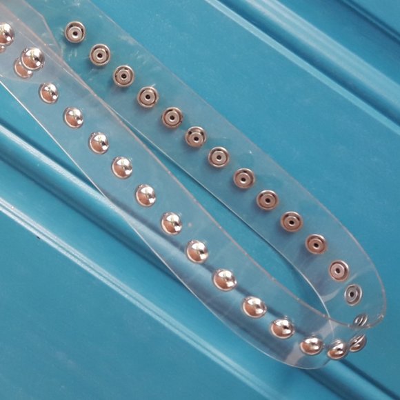 Metal Studded Clear Plastic Belt Silver Grommets Rivets Extra Long Neutral Tone - Picture 6 of 8